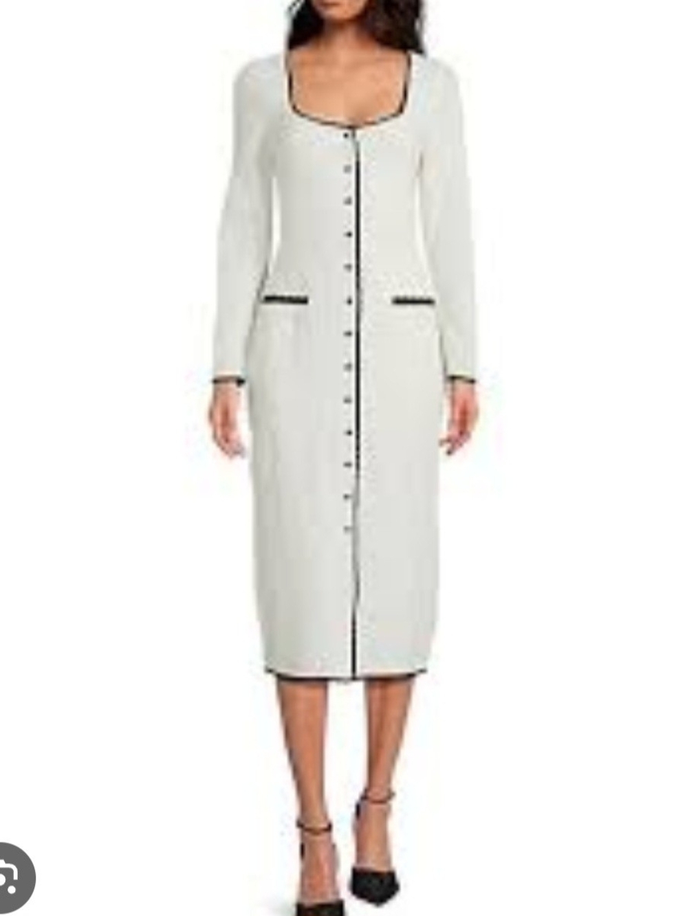 Belle by Badgley Mischka Holly Long Sleeve Tweed Midi Dress